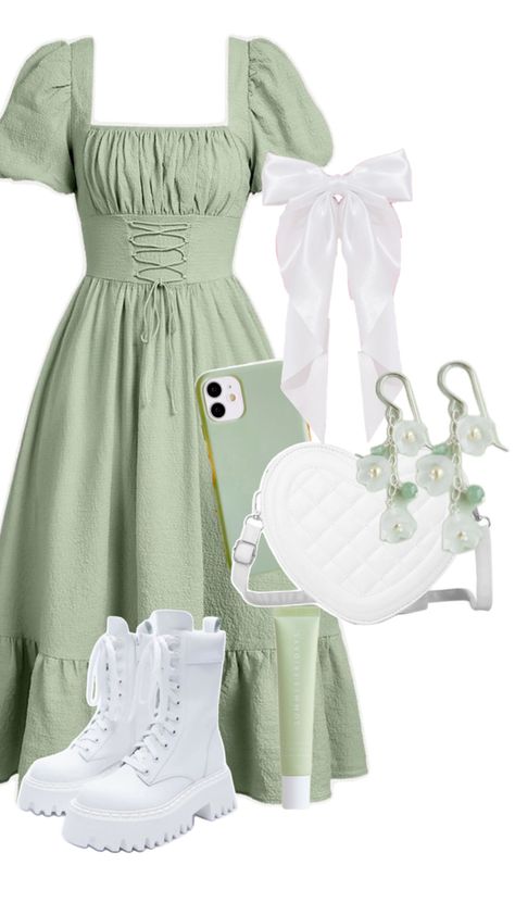 Green And White Outfit, Easy Hairstyles For Thick Hair, White Outfit, Mix Style, Southern Belle, White Outfits, Pale Green, Preppy Outfits, Green And White