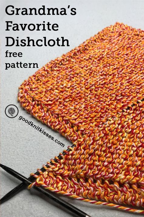 Learn to knit the easiest dishcloth pattern ever: Grandma's Favorite Dishcloth! Free pattern from GoodKnit Kisses #goodknitkisses #knit #knitting #knittingpattern #knitdishcloth #howtoknit #learntoknit Easy Washcloth Knitting Pattern, Knit Dishrag Pattern Free, Dish Rag Knitting Pattern, Knit Dishcloths Free Patterns Easy, Corner To Corner Dishcloth Pattern Free, Soap Sack Knitting Pattern, Knitted Wash Cloths Free Pattern, Grandma's Favorite Dishcloth Pattern, Knitted Dishcloths Free Patterns Cotton