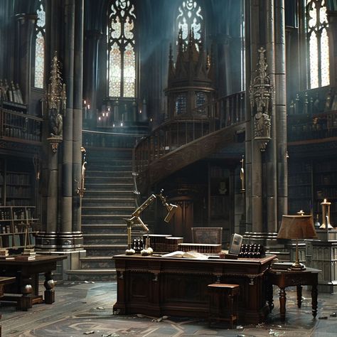 Martina | Let’s sneak in to Dumbledores office, do you know the password? 🤫( keep in mind that this is AI made and that AI can’t do super accurate… | Instagram Hogwarts Headmaster Office, Dumbledore’s Office, Hogwarts Office, Hogwarts Campus, Wizard Office, Jackie Core, Dumbledore Aesthetic, Magical Office, Castle Office