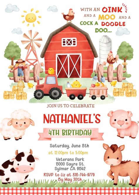 Farm Animals Invitations, Farm Birthday Party Invitations, Animals Birthday Invitation, Farm Animals Birthday, Farm Birthday Invitation, Animal Birthday Invitation, Farm Baby Shower, Farm Themed Birthday Party, Farm Animal Birthday