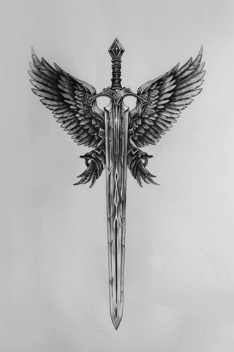 Sword of Truth Tattoo Design Knight With Wings Tattoo, Dagger With Wings Tattoo, Spartans Tattoo, Spartan Tattoo Design, Gay Tattoos, Spartan Helmet Tattoo, Angel Wings Tattoo On Back, Truth Tattoo, Swords Tattoo