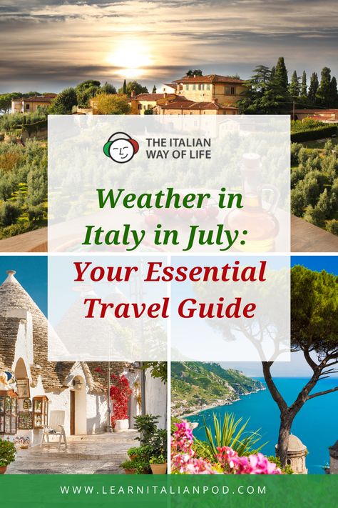 Embark on a sun-soaked Italian adventure with confidence with our essential travel guide focused on the weather in Italy in July! From reliable forecasts to attire recommendations and must-visit spots, this comprehensive guide is your ticket to a seamless and enchanting July in Italy. Whether it’s soaking in the vibrant festivals or relaxing in the serene countryside, know what to expect and how to navigate Italy’s diverse and delightful July offerings! #WeatherInItalyInJuly Italy In July, Climate Activities, Italian Beaches, Clothing Tips, Beach Activities, Summer Getaway, Visit Italy, Italian Summer, Northern Italy