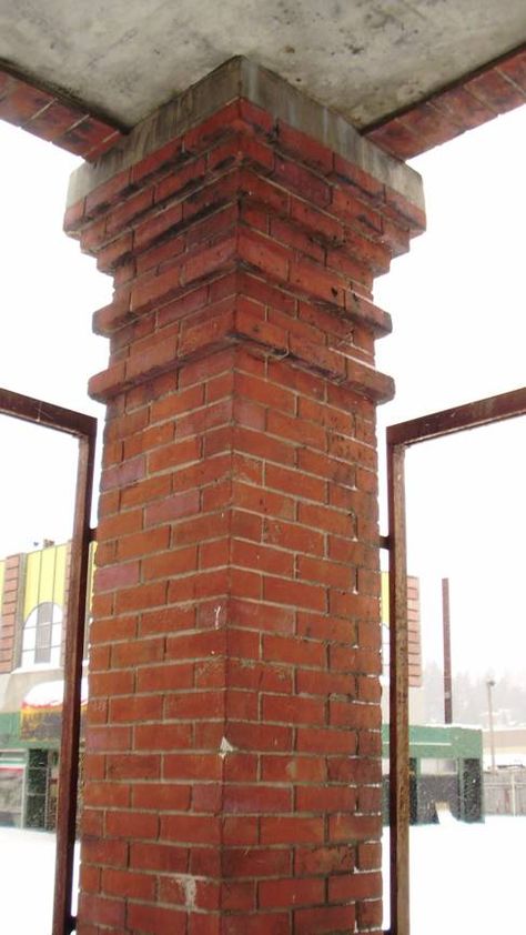 brick column Column Design Ideas, House Columns, Brick Pillars, Brick Columns, Brick Projects, Brick Cladding, Brick Detail, Masonry Work, Brick Arch