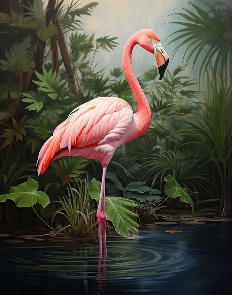 Paintings Of Flamingos, Flamingos Painting, Flamingo Artwork, Flamingo Pictures, Flamingo Art Print, Abstract Wall Painting, Flamingo Painting, Tropical Background, Tropical Animals