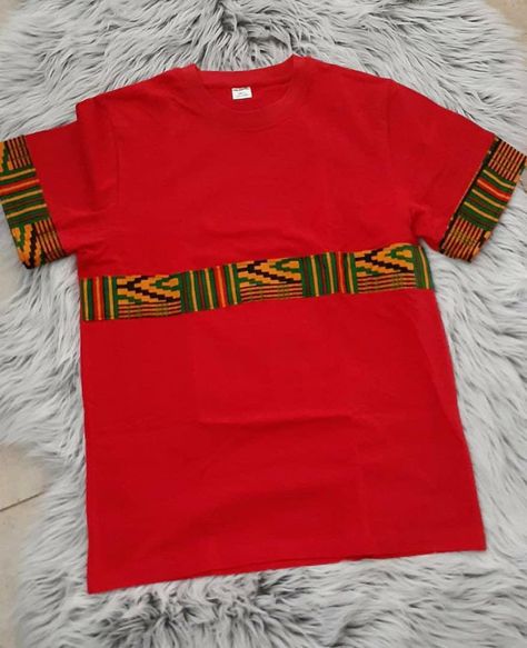 Tshirts With Ankara Patches, Men Ankara Shirts Kitenge, Men Kitenge Shirt Designs, Ankara Tshirt Designs For Men, Boys Ankara Shirts, Men’s Ankara Shirts, African Kids Clothes, Black Kids Fashion, African Print Shirt