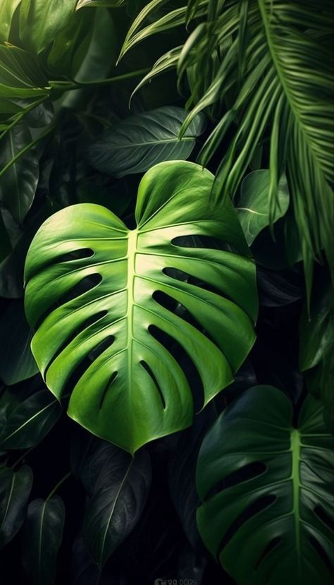 Monstera Plant Art, Monstera Wallpaper, Leaves Wallpaper Iphone, Green Leaf Wallpaper, Mural Art Design, Neon Jungle, Leaf Photography, Jungle Art, Wallpaper Nature Flowers