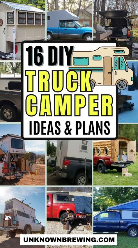 Turn your truck into a camper with these DIY projects! Truck Camper On Trailer, Homemade Truck Bed Camper, Slide In Camper Ideas, Truck Camper Hacks, Truck Bed Camper Remodel, Pickup Truck Camper Shell, Truck Camper Interior, Homemade Truck Camper, Diy Truck Bed Camper