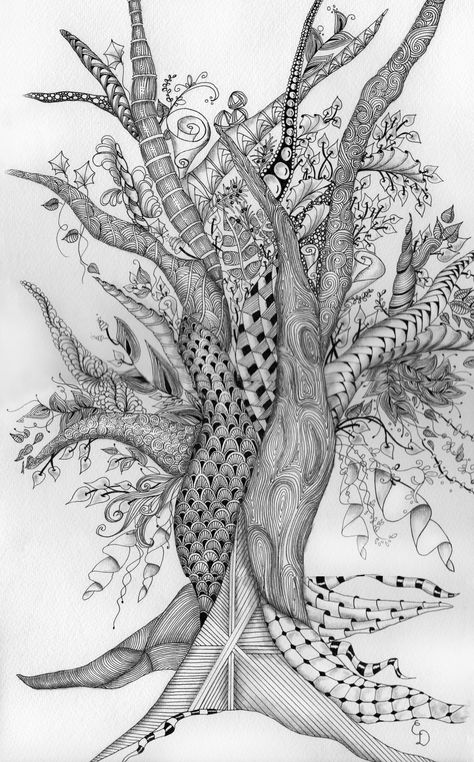 ZIA tree by Cathy Boytos, CZT Drawing Zentangle, Tree Of Life Art, Zentangle Artwork, Zen Tangle, Zen Doodle Art, Zentangle Designs, Tangle Art, Zentangle Drawings, Modern Art Paintings