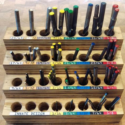 Tool Wall Storage, Woodshop Tools, Bit Storage, Cool Welding Projects, Garage Workshop Organization, Drill Bit Holder, Dollar Store Diy Organization, Garage Tool Storage, Essential Woodworking Tools