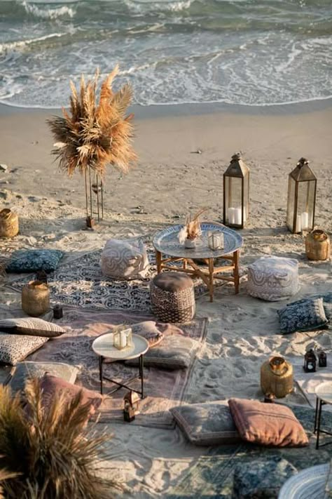 Image 5 of Boho Chic Beach Party Boho Chic Beach Party, Beach Proposal Setup, Beach Wedding Setup, Boho Beach Party, Beach Setup, Mykonos Wedding, Dream Beach Wedding, Beach Birthday Party, Beach Party Decorations