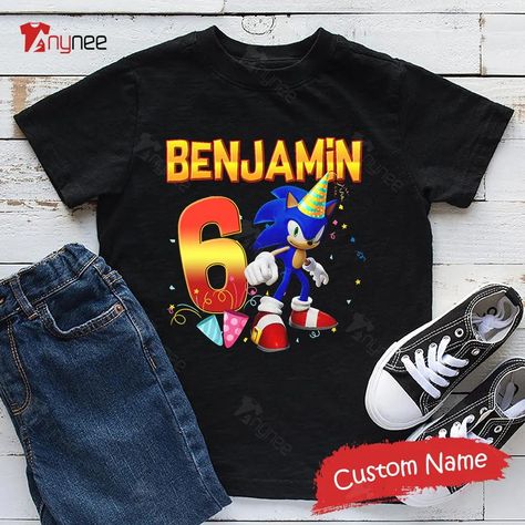 Sonic Birthday Shirt The Hedgehog Custom Name Sonic Birthday Shirts Family, Sonic The Hedgehog Birthday Shirt, Sonic Hedgehog Birthday Shirts, Sonic Tshirt Birthday, Sonic Birthday Boy Shirt, Sonic Birthday, Trendy Shirts, Knitted Tank Top, Knit Tanks