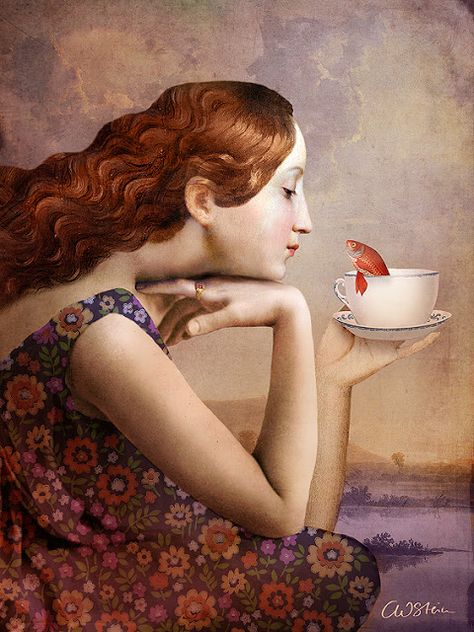 Page of Cups by Catrin Welz-Stein Christian Schloe Art, Page Of Cups, Christian Schloe, Creation Photo, 얼굴 그리기, Foto Art, Arte Fantasy, Whimsical Art, Surreal Art