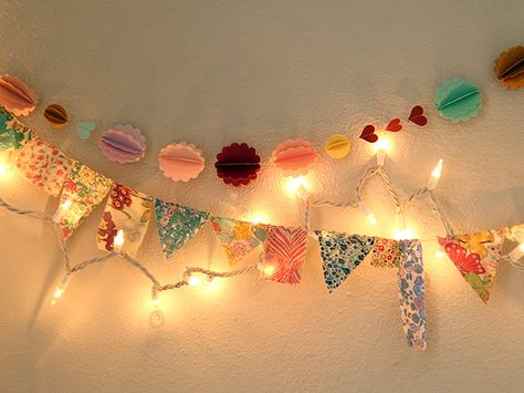 Room Decor Garland, Cute Garland For Bedroom, Bunting Aesthetic, Crochet Room Garland, Colourful String Lights, Luxury Room Bedroom, Heart Party, College Dorm Decorations, Bunting Garland