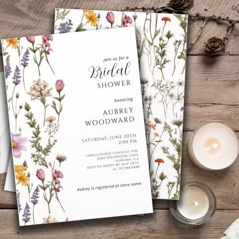 $2.04 | Boho Wildflower Bridal Shower #wildflowers bridal shower invitation, watercolor, floral bridal shower, rustic, spring bridal shower, summer bridal shower, rose pink orange green, boho, botanicals, rustic florals Bridal Shower Summer, Wildflower Bridal Shower, Boho Wildflower, Lavender Orange, Spring Bridal Shower, Pretty Watercolor, Summer Bridal Showers, Shower Rose, Elegant Bridal Shower