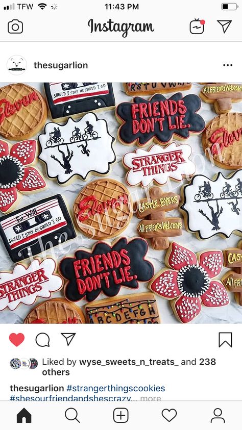 Stranger Things Cookies, National Waffle Day, Cookie Cake Designs, Stranger Things Kids, Cute Birthday Ideas, April Birthday, 17th Birthday, Breakfast Cookies, Cookie Gifts