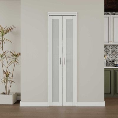 The exquisite design of this folding door draws inspiration from the elegance of Europe and is fitted with either three or single panels of tempered frosted glass. Whether placed in a wardrobe, entranceway, bedroom, or storage area, it effortlessly adds a touch of brilliance. Upon opening, the doors fold into each other, revealing over 91% of the passage space without encroaching upon any room. Additionally, our door comes equipped with a modern style handle, adding that distinctive flair to you Accordian Door Laundry Room, Bathroom Door Alternatives Small Spaces, Small Space Door Alternatives, Small Doors For Small Spaces, Alternative Doors, Glass Accordion Doors, Bathroom Door Alternatives, Bifold Bathroom Door, Doors For Small Spaces