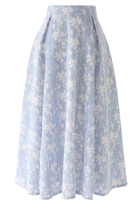 Shadow of Flowers Striped Mesh Midi Skirt - Retro, Indie and Unique Fashion Midi Skirt Blue, Jacquard Midi Skirt, Mesh Midi Skirt, Belted Midi Skirt, Tulle Midi Skirt, Cotton Midi Skirt, Lace Midi Skirt, Printed Midi Skirt, Mesh Skirt