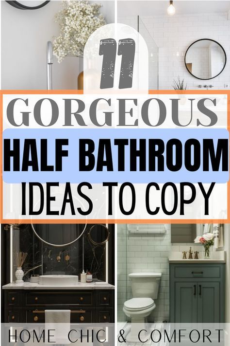 Looking for gorgeous half bathroom ideas for your home? This article gives you some of the best half bathroom decor ideas to elevate your bathroom in the most stunning way. Check this article out! Also includes ideas for small half bathroom ideas, small half bathroom, wallpaper bathroom ideas, and half bathroom wallpaper ideas! Decorating Small Bathrooms Half Baths, Green Half Bathroom Paint, Gallery Wall Half Bath, Powder Room Ideas Decor, Half Bathroom With Shower Ideas, Small Bathroom Counter Ideas, Bathroom Washroom Combo, Tile Behind Toilet Accent Walls, Cool Small Bathroom Ideas