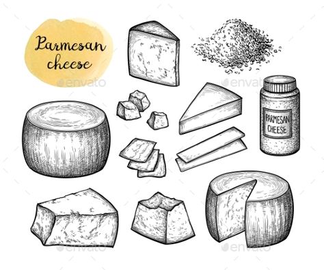 Parmesan Cheese Ink Sketch Cheese Doodle, Cheese Drawing, Color Me Mine, Design Apps, Hand Drawn Vector Illustrations, Illustration Vintage, Hand Drawn Vector, Ink Sketch, Parmesan Cheese