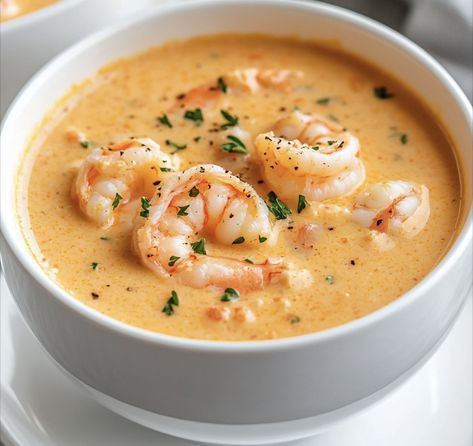 ￼
🍤 Creamy Shrimp Bisque 🥄

Ingredients 🛒

1 lb shrimp, peeled and deveined
2 tbsp butter
1 small onion, finely chopped
2 garlic cloves, minced
1/4 cup tomato paste
1/4 cup flour
4 cups seafood stock
1/2 cup heavy cream
1/2 cup white wine (optional)
1 tsp paprika
Salt and pepper, to taste
Fresh parsley, chopped (for garnish)

Directions 👨‍🍳

1. Sauté the shrimp:

In a large pot, melt butter over medium heat. Add shrimp and cook for 3-4 minutes until they turn pink. Remove shrimp from the pot and set aside.
2. Cook the aromatics:

In the same pot, add the chopped onion and garlic, sauté until softened, about 3 minutes. Stir in the tomato paste and paprika, cooking for 1 minute.
3. Make the roux:

Sprinkle flour over the onion mixture and stir constantly for 2 minutes to cook the flour. Cooking For 1, Shrimp Bisque, Seafood Stock, Creamy Shrimp, Shrimp Soup, The Onion, Large Pots, Fresh Parsley, Tomato Paste