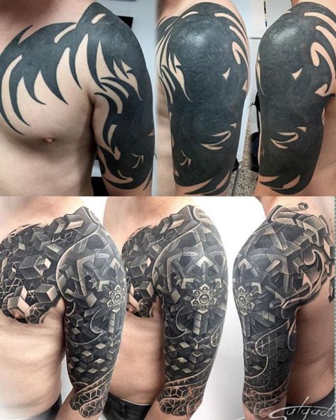 Before and After Awesome coverup done by @juan_salgado It is a HEALED pic! Forearm Cover Up Tattoos, Cover Up Tattoos For Men, Tatuaje Cover Up, Rabe Tattoo, Tato Maori, Tattoo Ideas Males, Best Cover Up Tattoos, Black Tattoo Cover Up, Maori Tattoos