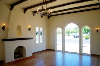 Mediterranean Style Homes Interior, Southwestern Fireplace, Spanish Craftsman, Style Hacienda, Mediterranean Furniture, Mission Revival, Boho Glam Home, Spanish Colonial Homes, Spanish Revival Home