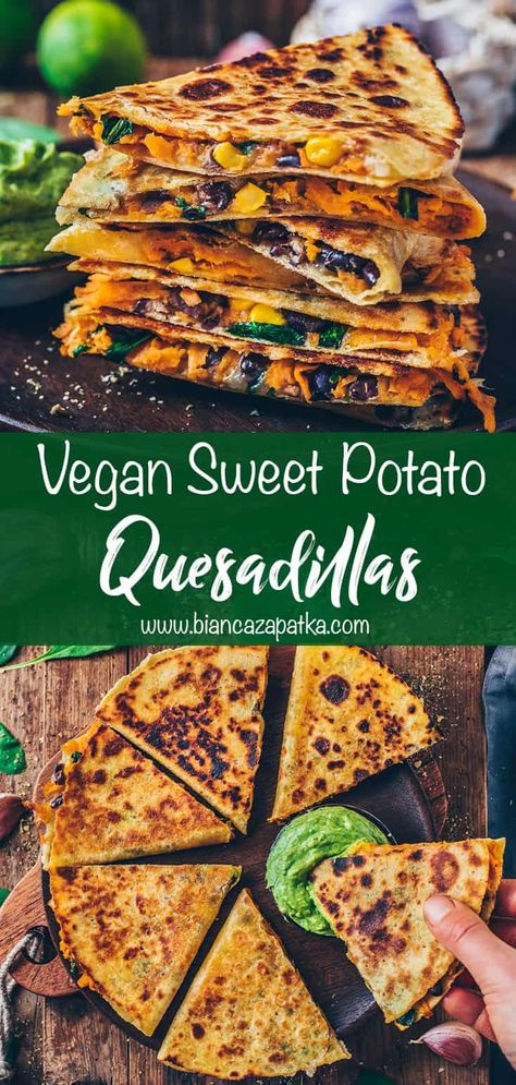 Vegan Sweet Potato Recipes, Vegan Quesadillas, Sweet Potato Quesadilla, Sweet Potato Dinner, Sweet Potato Tacos, Stuffed Sweet Potato Healthy, Easy Vegan Dinner, Vegan Sweet Potato, Vegan Gluten Free Recipes