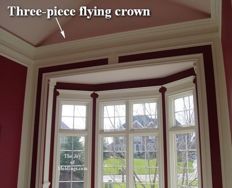 Install Crown Molding, Vaulted Ceiling Ideas, Ceiling Crown Molding, Cabinets To Ceiling, House Mold, Architectural Orders, High Ceiling Living Room, White Molding, Cathedral Ceilings