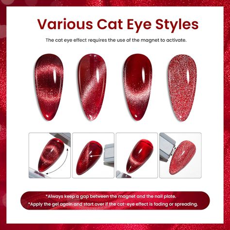 Red Ombre Nails, Dark Pink Nails, Cat Eye Nails Polish, Cat Eye Colors, Magnetic Nail Polish, Dark Red Nails, Eye Nail Art, Cat Eye Gel Polish, Hello Nails