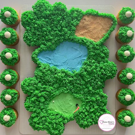 It might be a little too warm for golf ⛳️ this afternoon, but it’s never too warm for a pull-a-part cupcake cake. #mawmawstreats #azlebaker #sugarcookiemarketing #dfwbaker #azle #cupcakes #buttercream #azlecakes #customcakes #golfcake #pullapartcupcakes #pullapartcupcakecake #pullapartcake Cake Forest Theme, Cake Forest, Golf Cupcakes, Pull Apart Cupcake, Pull Apart Cupcake Cake, Pull Apart Cake, Cake Pulls, Golf Cake, Pull Apart Cupcakes