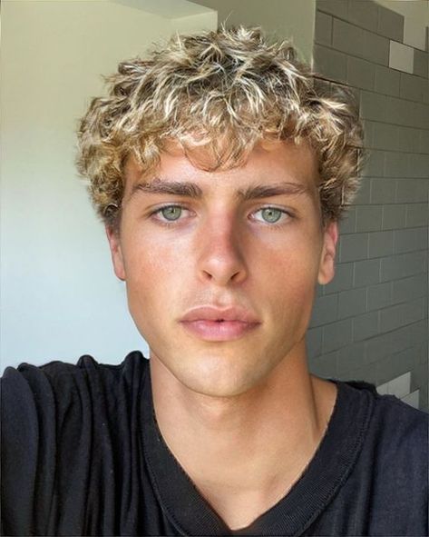 Curly Blonde Men's Hair: Top Styles, Cuts, and Color Tips Blonde Curly Haircut Men, Blond Curls Men, Mens Haircolor Ideas Men Hair Color, Short Curly Blonde Hair Men, Mens Blonde Hairstyles, Blonde Curly Hair Men, Short Blonde Hair Men, Curly Blonde Hair Men, Boyfriend Haircut