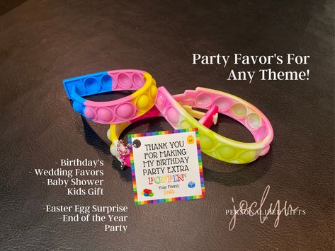 They come with a customized tag that can even MATCH YOUR PARTY THEME! These can be used for a variety of events & occasion’s! "Thanks for making MY BLANK( occasion) POPPIN" Fidget Bracelets! These are perfect for party favors or little gifts at events! #GoodieBagsForKids, LegoPartyBags, LegoPartyFavors, LegoGoodieBags, LegoBirthday, LegoParty, KidsPartyFavors Lego Party Favors, Goodie Bags For Kids, Birthday Goodie Bags, School Birthday, Halloween Favors, Halloween Treat Bags, Birthday Gifts For Best Friend, Lego Party, Personalized Favors