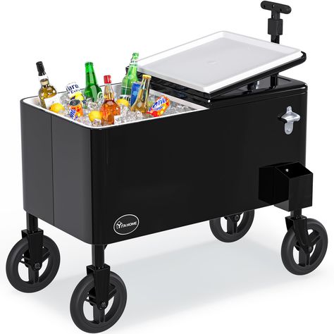 PRICES MAY VARY. Adjustable Handle: This outdoor cooler cart boasts an ergonomic adjustable handle that can be adjusted to your desired length; Our patio cooler cart is perfect for when you have a substantial amount of food and drinks to transport back and forth Universal Wheels: The enlarged wheel design of this rolling cooler allows it to adapt to a wider range of terrains and locations; Our coolers has 360° rotation to achieve effortless mobility for convenient movement in any direction 80-Qu Rolling Cooler Cart, Cooler Cart, Patio Cooler, Rolling Cooler, Wall Insert, Outdoor Cooler, Vanity Bedroom, Beach Patio, Fire Pit Furniture