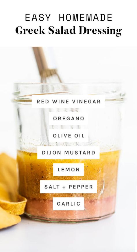 Super Simple Healthy Lunches, Simple Greek Dressing, Mediterranean Vinaigrette Dressing, Cava Greek Vinaigrette, Savory Salad Dressing Recipes, Homemade Dressings For Salads, Red Wine Vinegar Salad Dressing, Italian Vinaigrette Dressing, Greek Vinaigrette Dressing