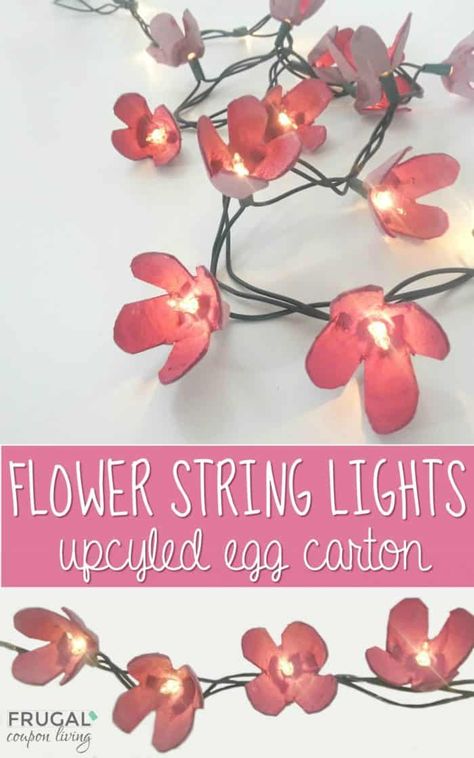 Kids Room String Lights, Christmas Decorations Diy For Kids, Egg Carton Craft, Carton Craft, Dorm Room Crafts, Flower Fairy Lights, Egg Carton Flowers, Diy String Lights, Upcycle Crafts Diy