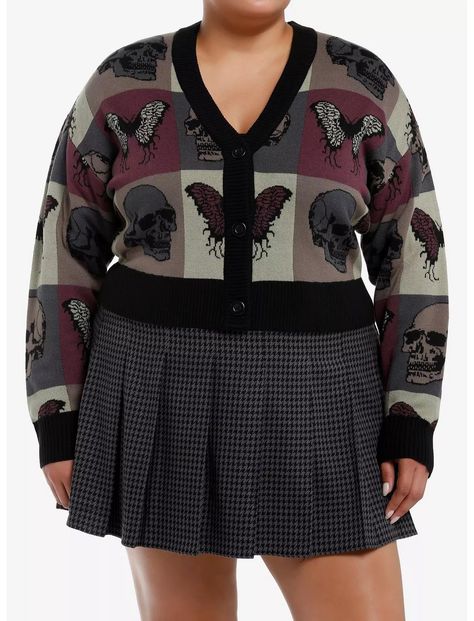 Social Collision Skull Butterfly Color-Block Girls Crop Cardigan Plus Size Edgy Office Outfit, Plus Size Grunge Outfits, Cute Plus Size Outfits, Alternative Fashion Indie, Grunge Plus Size, Goth Plus Size, Plus Size Grunge, 27 Club, Skull Butterfly