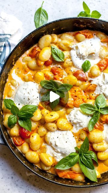 Jamie Vespa MS, RD on Instagram: "30 Minute Creamy Tomato Gnocchi with Burrata: a restaurant-quality dinner that only calls for 7 ingredients. Featuring a garlicky burst tomato cream sauce, pillowy gnocchi, and pockets of burrata for extra richness. Perfect for date night in, a weeknight family dinner, or entertaining. Here’s what you need:

Olive oil
Garlic
Cherry tomatoes
Heavy cream
Gnocchi
Burrata
Basil

Find the full recipe by Google searching “dishingouthealth tomato gnocchi” or click the link in my bio!" Gnocchi Burrata, Gnocchi With Burrata, Creamy Tomato Gnocchi, Burst Tomato, Weeknight Family Dinner, Tomato Gnocchi, Tomato Cream Sauce, Olive Oil Garlic, Date Night In