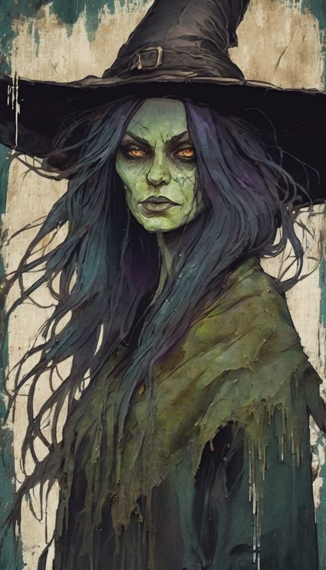 Green Hag Art, Swamp Witch Costume Diy, Green Witch Character, Witch Mythology, Grunge Character Design, Horror Pic, Witch Beauty, Zombie Witch, Bog Witch