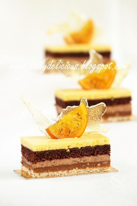 dailydelicious: Valencia: Orange, Chocolate and Nut Entremets, wonderful recipe from chef Sadaharu Aoki Entremet Recipe, Patisserie Fine, Valencia Orange, Orange Chocolate, Baking Book, Yellow Garden, Gourmet Desserts, French Desserts, Fancy Desserts