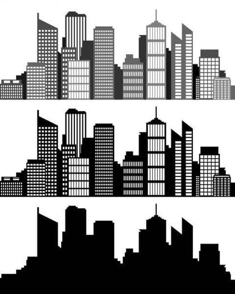 Ramps Architecture, Building Silhouette, New York Theme, Batman Theme, New York Buildings, Hotel Lobby Design, Skyline Painting, Building Drawing, City Silhouette