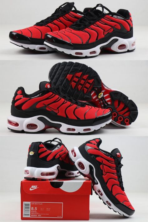 All Red Nike Shoes, Nike Black White Red, Mens Red Nike, Red Nike Air Max With Round Toe, Cool Nike Shoes, Red Air Max, Nike Air Max Red Sports Shoes, Nike Tn, Futuristic Shoes