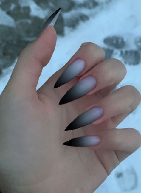 If you liked the pin and want more, follow the link to my board Stilettos Nails Black, Goth Nail Ideas Acrylic, White Black Ombre Nails, Pointed Nail Ideas, White To Black Ombre Nails, White And Black Ombre Nails, Black White Ombre Nails, Milky White Stiletto Nails, Satosugu Nails