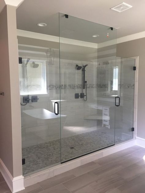 Shower Door | Jones Glass | Glass Shower Doors | Benton, AR Glass Shower Ideas, Sliding Glass Door Repair, Double Shower Heads, Window Glass Replacement, Master Bath Renovation, Frameless Shower Door, Double Shower, Master Bath Remodel, Glass Backsplash