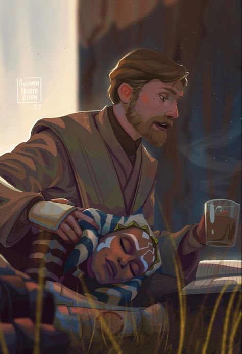 Ahsoka Tano And Obi Wan, Kenobi Tano Au, Obi Wan Kenobi Fanart Clone Wars, Obi Wan Fanart, Obi Wan Kenobi Fanart, Obi Wan Kenobi Art, Anakin Vs Obi Wan, Star Wars Au, Star Wars Obi Wan Kenobi