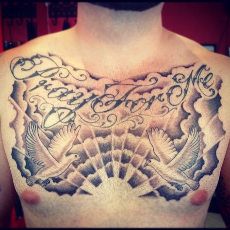 Chest tattoo background idea Cross Tattoo Meaning, Cloud Tattoo Design, Memorial Tattoo Designs, Piece Tattoo, Tattoo Background, Cross Tattoos, Men Tattoos, Tattoo Inspiration Men, Cool Chest Tattoos