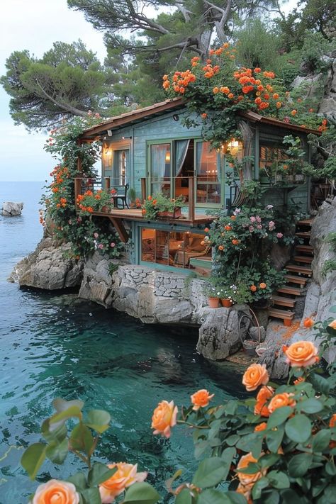 Houses By Water, Country House Aesthetic, Unique Houses Exterior, Ocean Cottage, Tent House, Fantasy House, Dream House Exterior, Pretty House, Dream House Decor