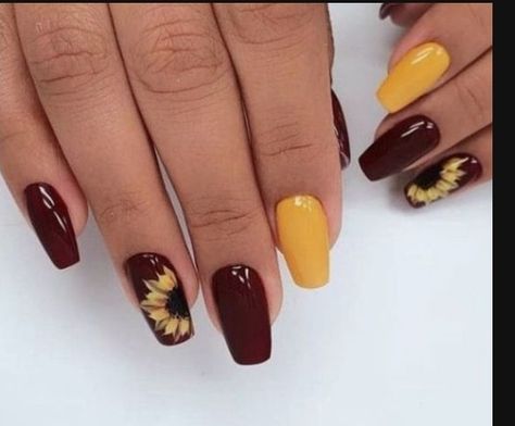 Nails Sunflower, Brown Nails Design, Sunflower Nails, Brown Nails, Fall Nails, Nails Design, Stylish Nails, Sunflower, Nail Designs