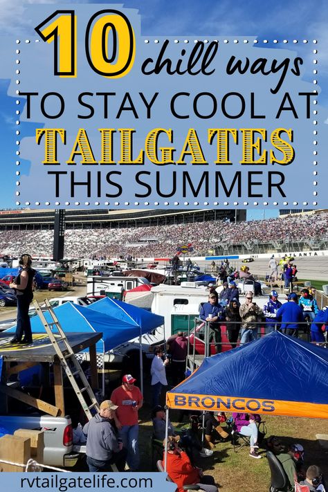 Looking to cool off at the tailgate this summer? Try these cool tips to stay cool at tailgates. From shade to air conditioning, what can you do to avoid the effects of the heat at your tailgate and make sure everyone has fun at your NASCAR, football, and baseball tailgates! Rv Tailgating Football, Rv Tailgating Ideas, Tailgating Hacks, Tailgate Trailer, Tailgating Setup, Tailgating Trailers, Parking Lot Party, Camper Inspiration, Tailgating Ideas