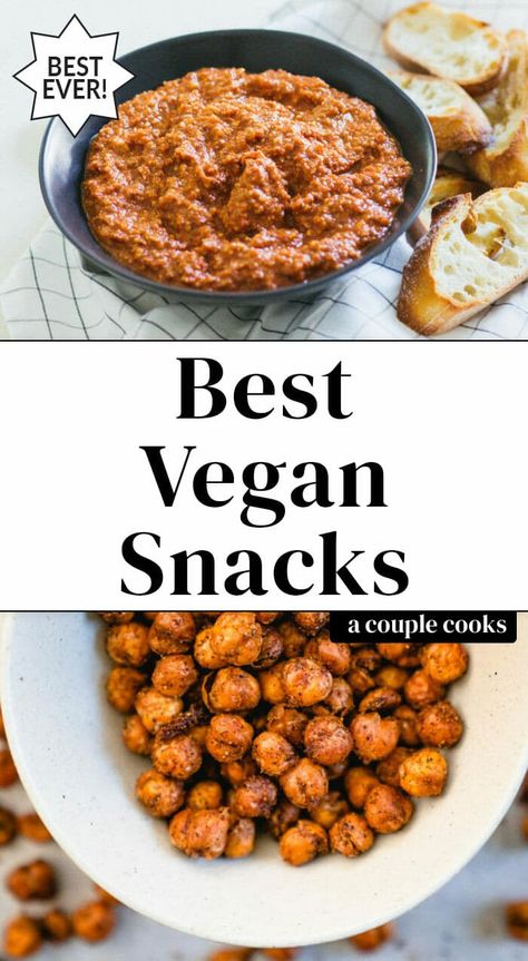 Need plant based snack ideas? Healthy vegan snacks are the key to powering through your day. Here are all the best recipes! #vegan #plantbased #vegansnacks #plantbasedsnacks #snackrecipes #healthysnacks #healthyrecipes Vegetarian Dips, Best Vegan Pasta, Recipes Pescatarian, Best Vegan Snacks, Refried Bean Dip, Vegan Banana Muffins, Snack Ideas Healthy, Recipes Mediterranean Diet, Healthy Recipes Vegetarian