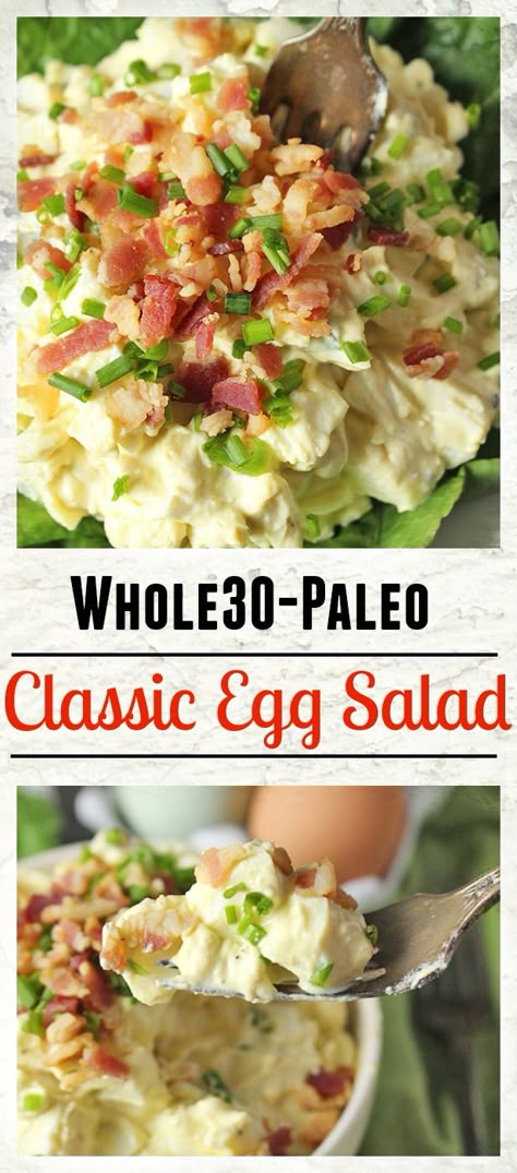 Paleo Whole30 Classic Egg Salad- easy to make and so delicious! Low fodmap, gluten free, and dairy free. Paleo Potluck, Salad Lunches, Classic Egg Salad Recipe, Quick Meals To Make, Easy Egg Salad, Classic Egg Salad, 30 Diet, Caveman Diet, Paleo Salads